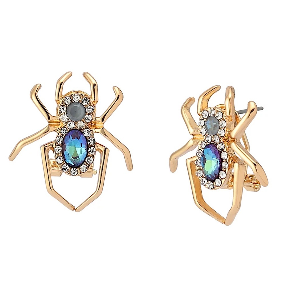 Betsey Johnson Halloween Crystal Spider Earrings New In Box